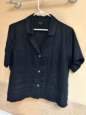Quince Black Short-Sleeve Linen Camp Shirt